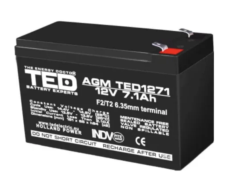 Acumulator 12V Stationar Dimensiuni 151 x 65 x 95 mm Baterie 12V 7.1Ah TED Electric