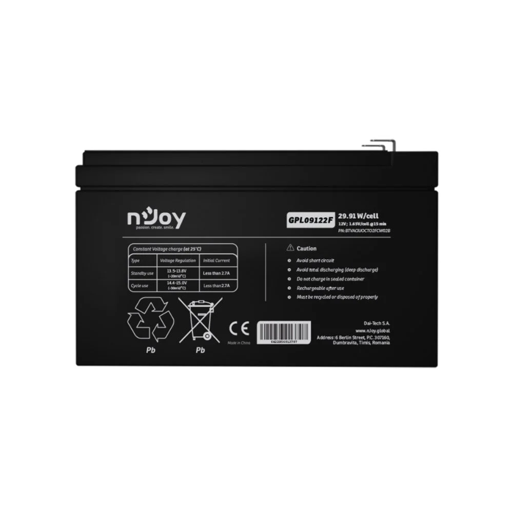 Acumulator AGM nJoy GPL09122F, 12V, 29.91W / celula, terminal F2, 9Ah