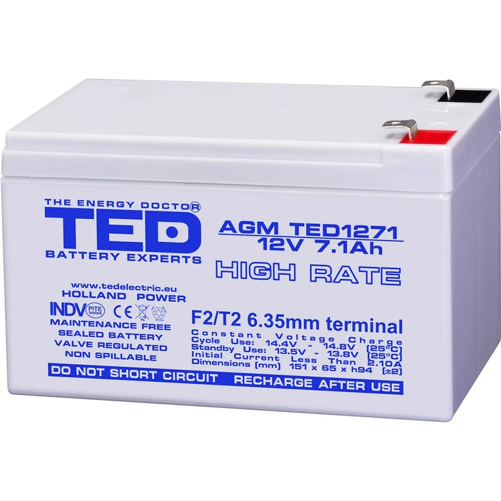 Acumulator AGM VRLA TED High Rate TED003300, 12 V, 7.1 Ah, F2