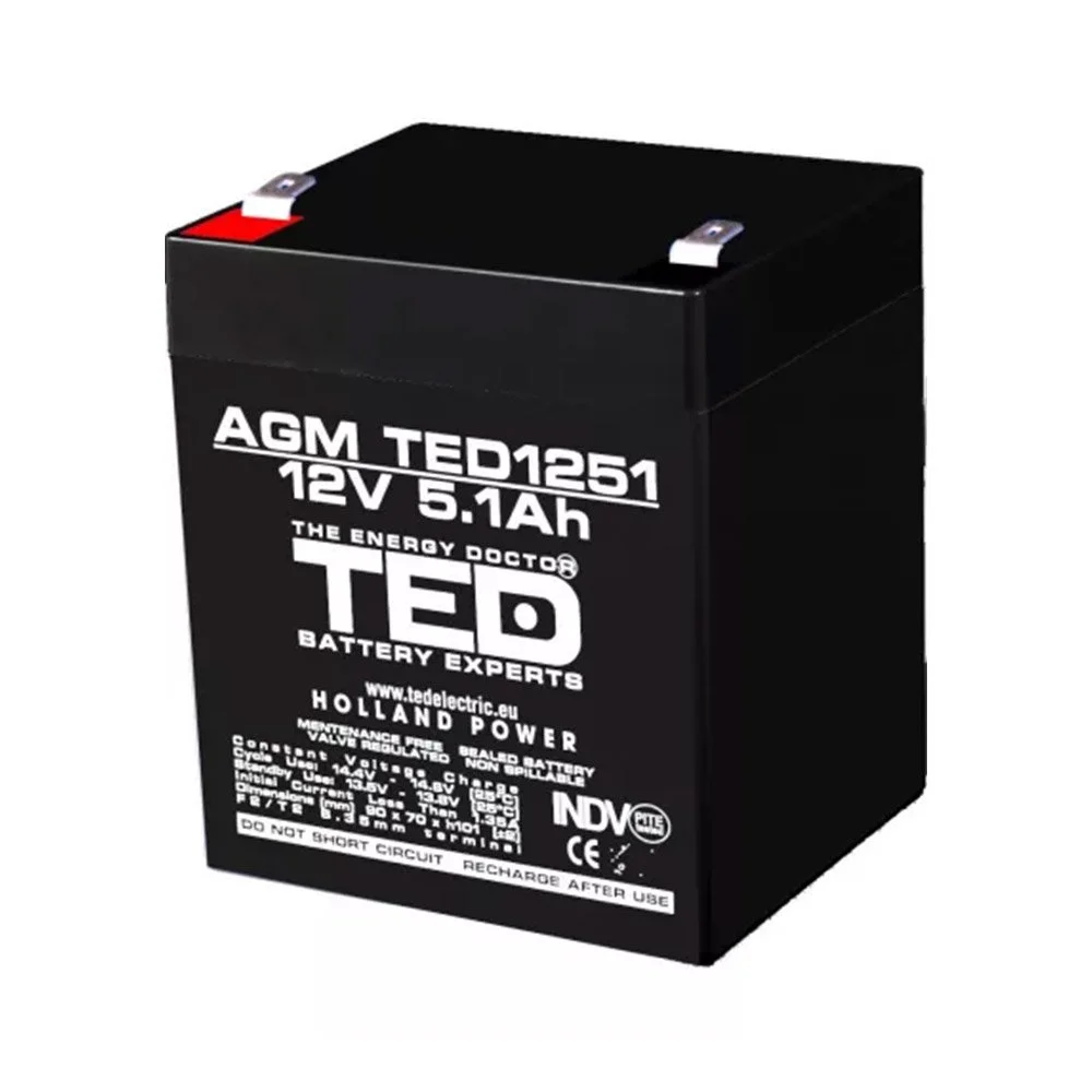 Acumulator  AGM VRLA TED TED003157, 12 V, 5.1 Ah, F2