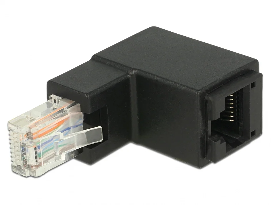 Adaptor RJ45 UTP in unghi sus cat 6 T-M negru, Delock 86424
