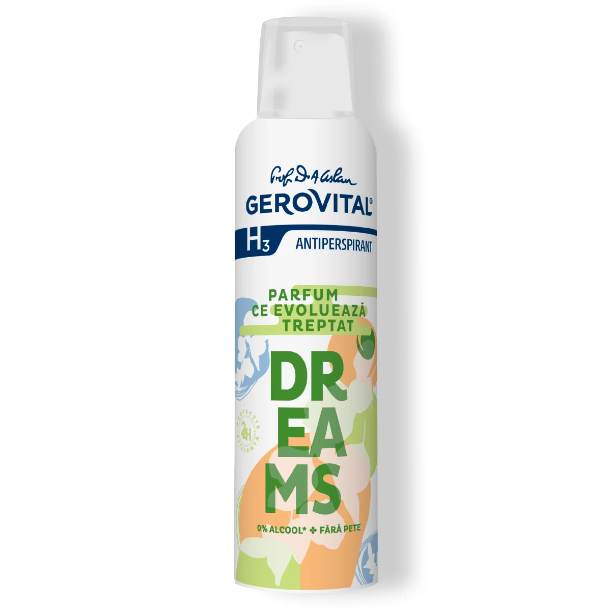 Antiperspirant Dreams  Protecție 48h, Fără Pete și Fără Alcool, Note Fructate-verzi, Gerovital H3 Antiperspirante, 150 Ml