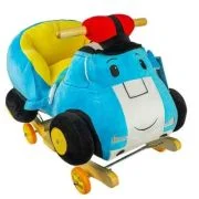 Balansoar pentru bebelusi, Masina Politie, lemn + plus, 60x34x46 cm, cu rotile