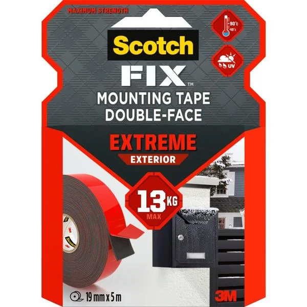 Banda Dublu Adeziva Montare Super Rezistenta - 3M Scotch Fix Mounting Tape Double-Face Extreme Exterior, 13 kg, 19 mm x 5 m, 1 buc