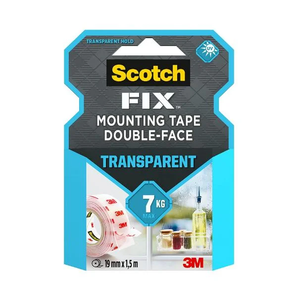 Banda Dublu Adeziva Transparenta pentru Montare - 3M Scotch Fix Tansparent Mounting Tape Double-Face, 7 kg, 19 mm x 1.5 m, 1 buc