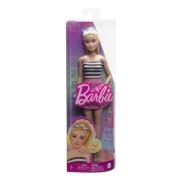 Barbie fashionista blonda cu parul prins in coada si fusta roz, Barbie