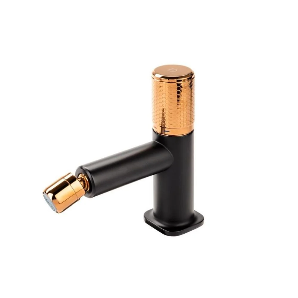Baterie bideu FDesign Ardesia cu ventil, negru mat rose gold lucios