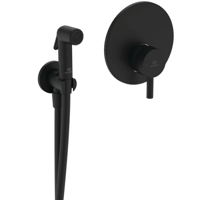 Baterie bideu incastrata, cu dus, furtun si suport, negru mat, Ideal Standard IdealSpray