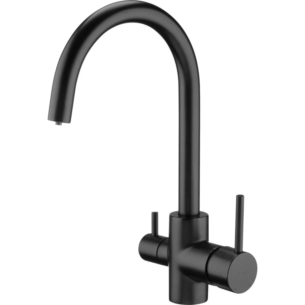 Baterie chiuveta bucatarie cu 3 cai, negru mat cu conexiune la filtru de apa, Deante