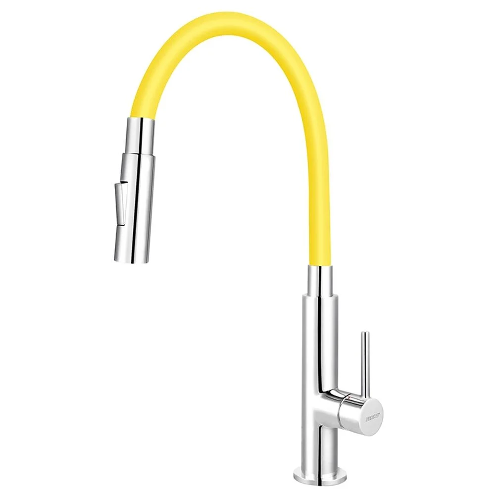 Baterie chiuveta bucatarie cu pipa flexibila galben mat Ferro Zumba Slim 2F