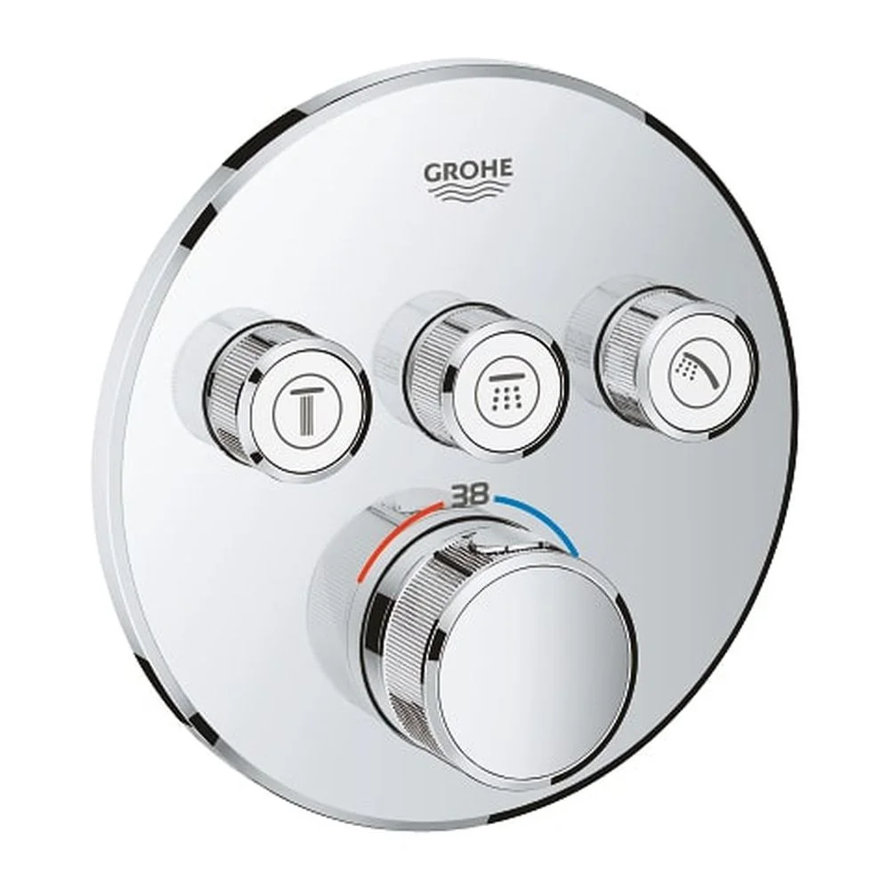 Baterie dus incastrata termostatata crom, rotunda, cu 3 iesiri, Grohe SmartControl