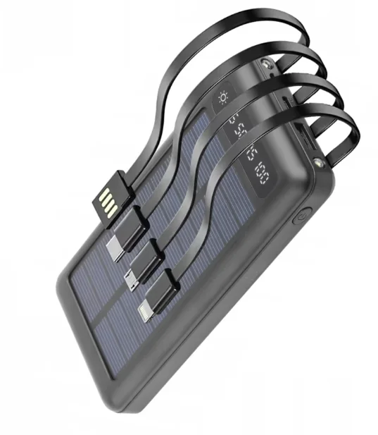 Baterie Externa Solara 12000 mAh Q CD281 Cabluri USB Type C MicroUSB si Lightning Incorporate