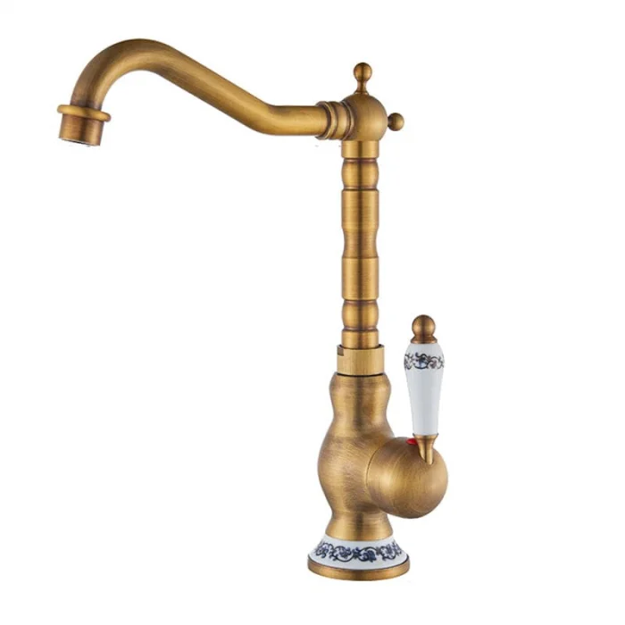 Baterie lavoar aurie retro, inalta, cu montare pe blat