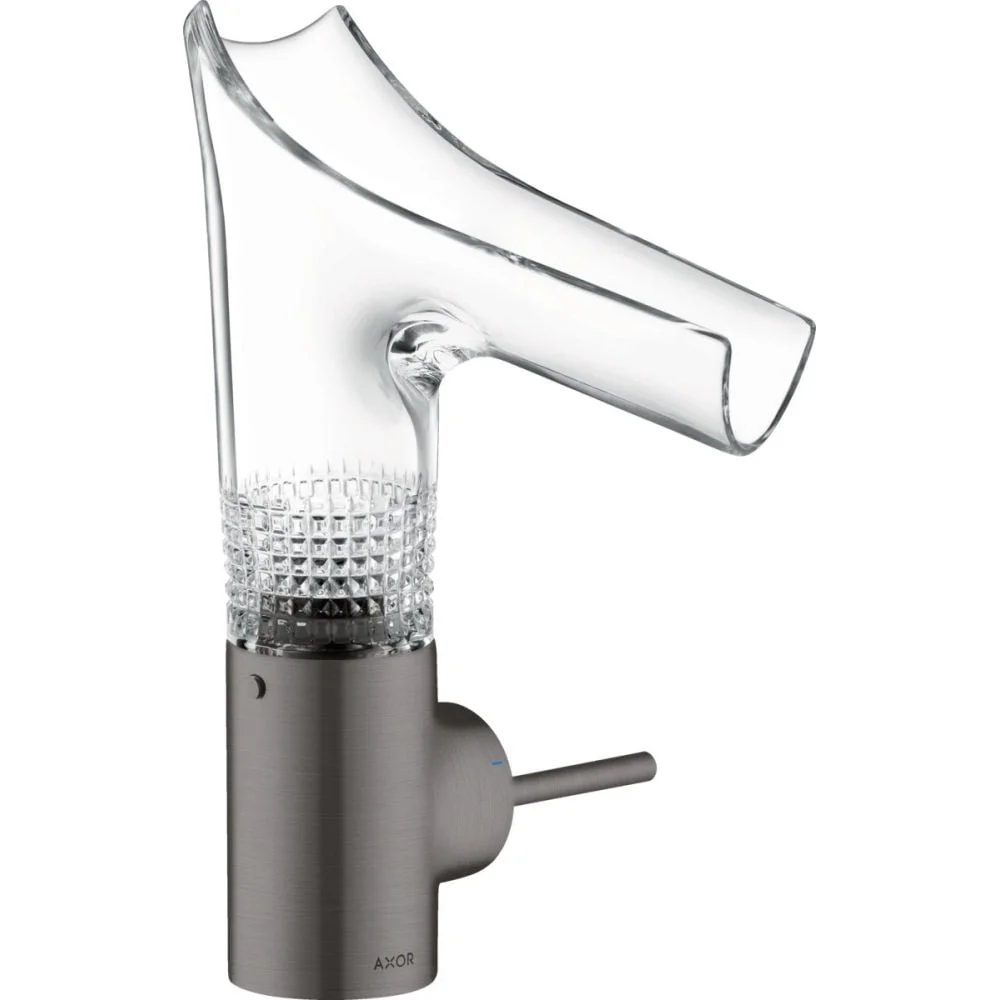 Baterie lavoar baie antracit periat sticla transparenta cu ventil inclus Hansgrohe Axor Starck V 140 Diamond Cut