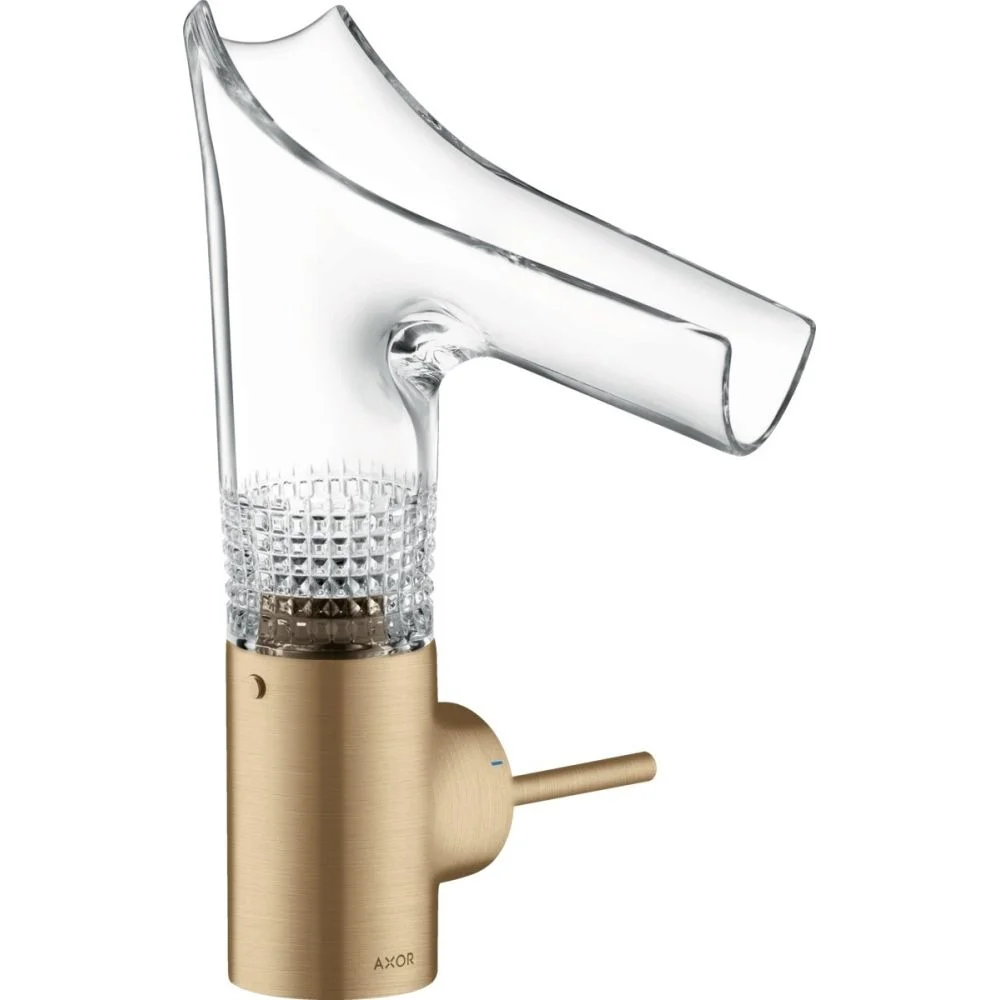 Baterie lavoar baie bronz periat sticla transparenta cu ventil inclus Hansgrohe Axor Starck V 140 Diamond Cut