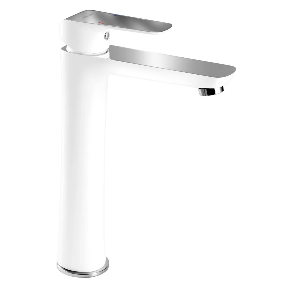Baterie lavoar baie inalta alb mat crom lucios cu ventil click-clack Ferro Tina