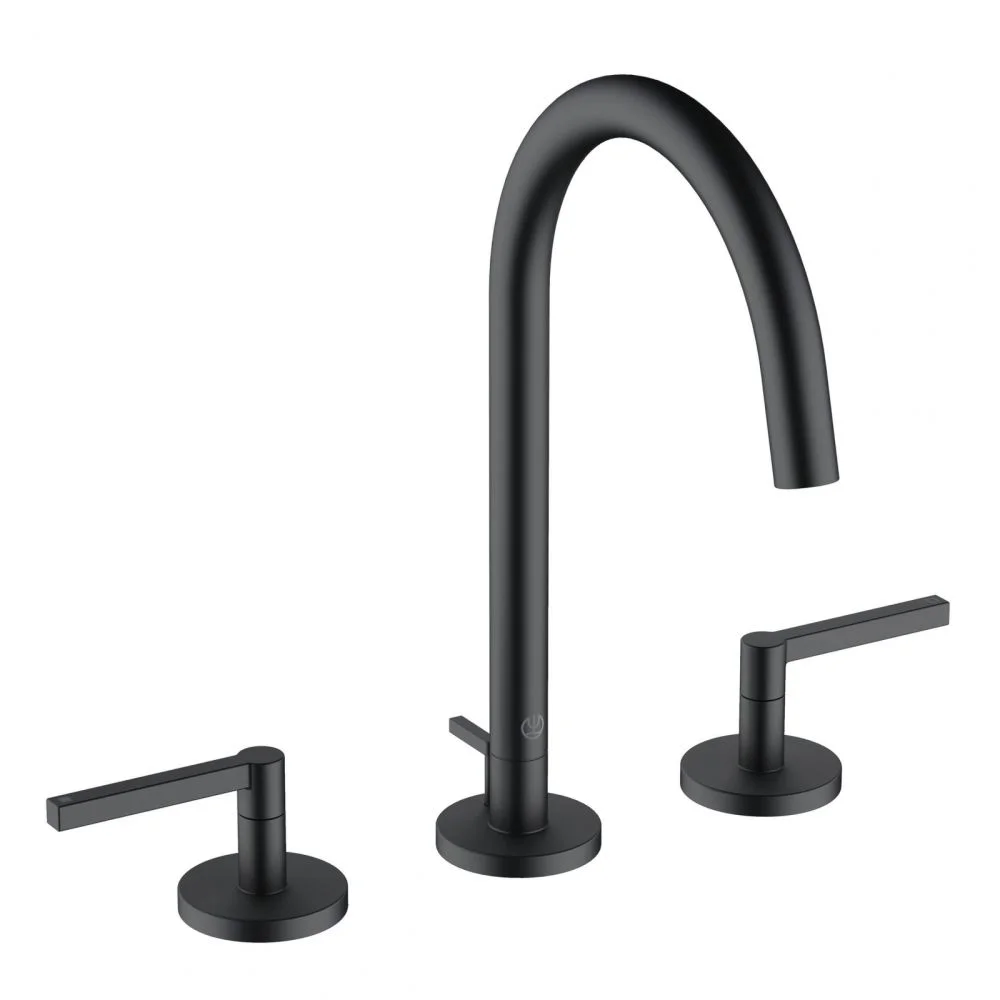 Baterie lavoar cu 3 orificii Kludi Nova Fonte, ventil inclus, negru mat