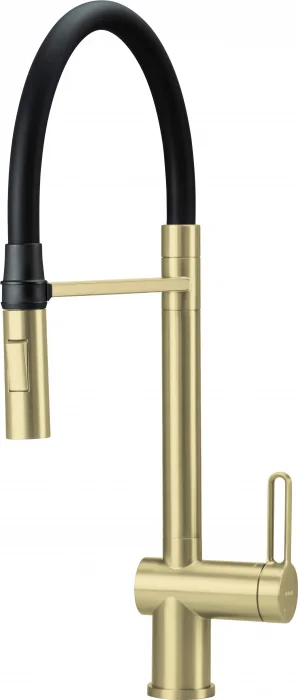 Baterie pentru bucatarie auriu periat, cu pipa elastica neagra - 2 Functii Magnetic Deante