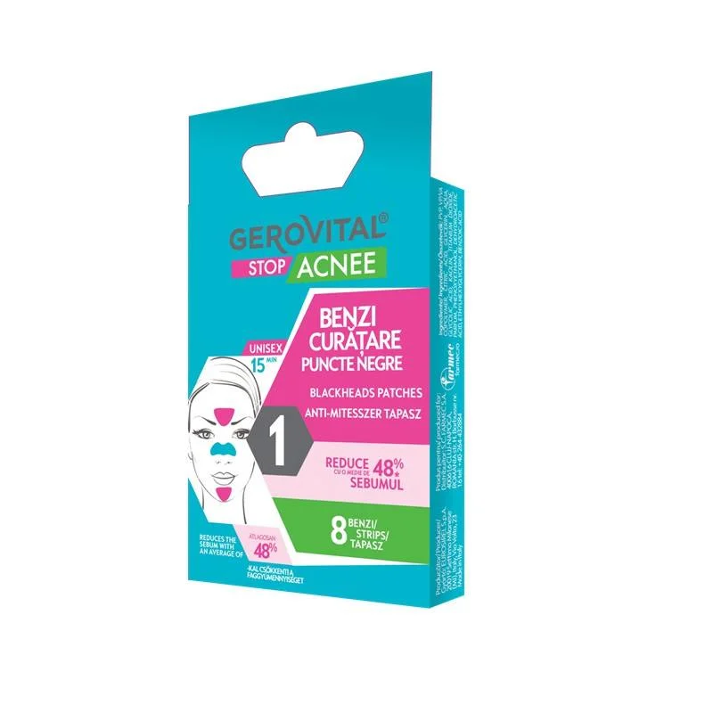 Benzi curatare puncte negre Stop Acnee, 8 bucati, Gerovital