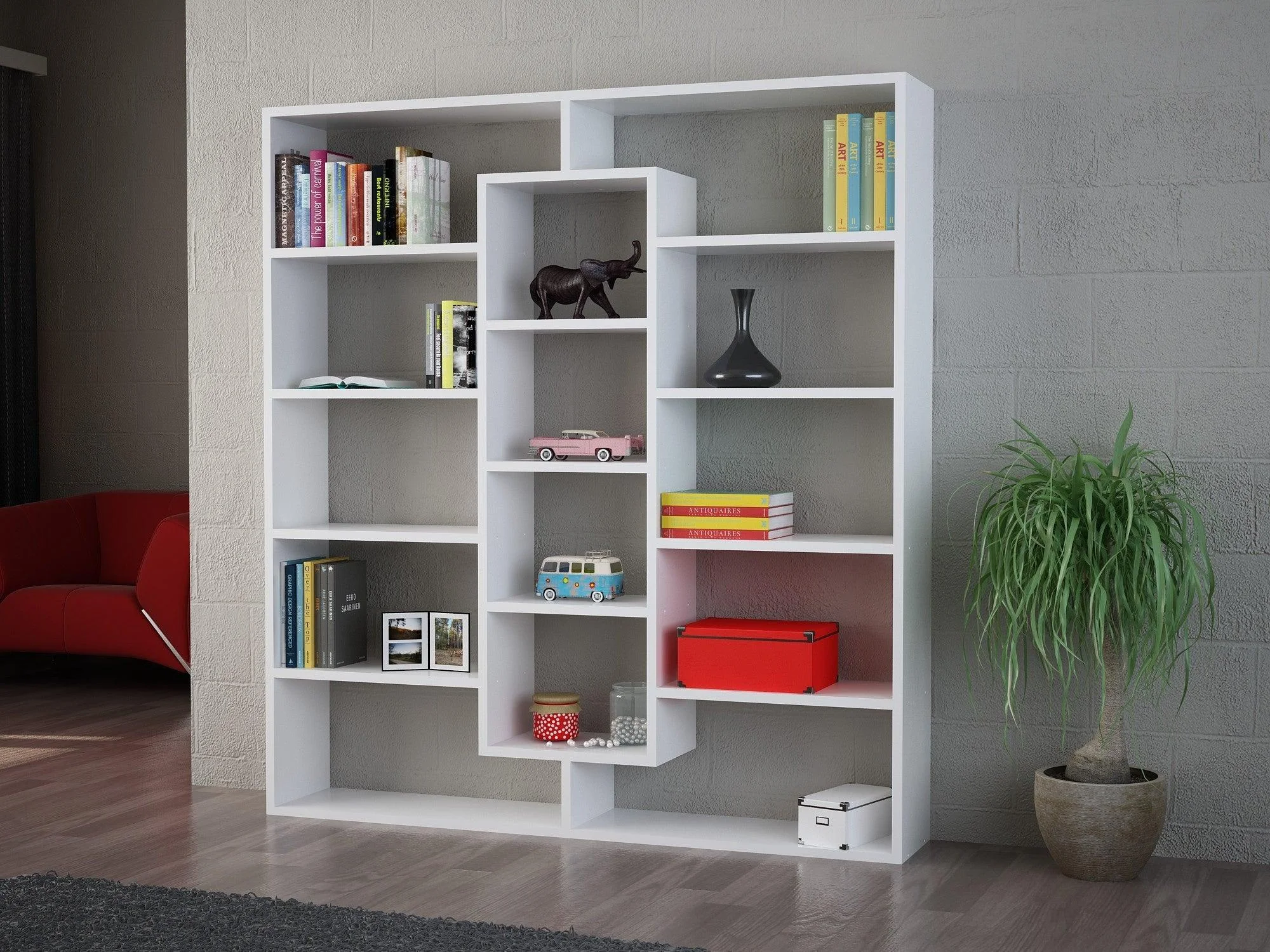 Biblioteca Ample Bookshelf, Alb - Maro, 125x136x22 cm