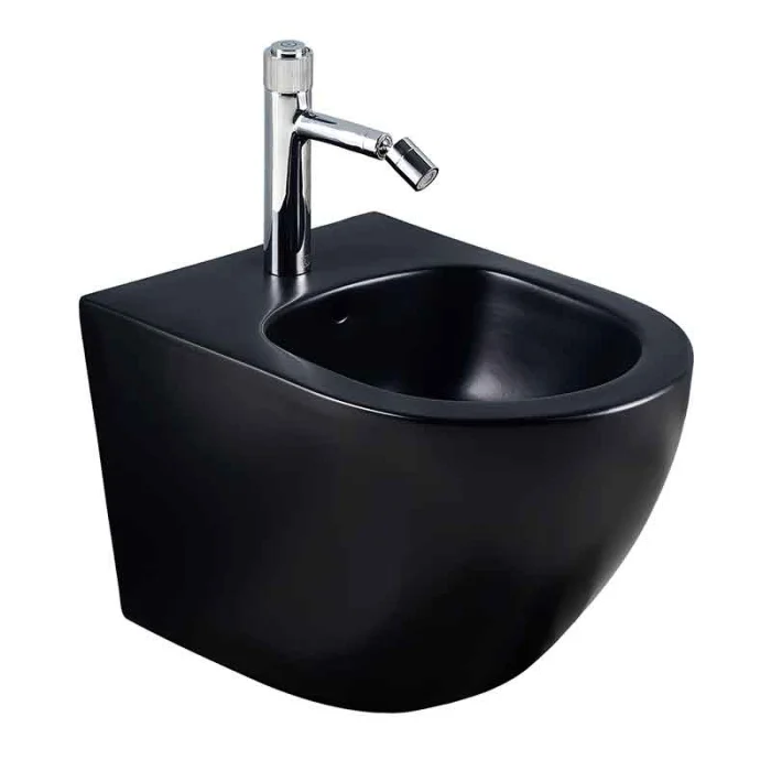 Bideu suspendat cu fixare ascunsa, 36 x 49 cm, negru mat, oval, Fluminia Ricci