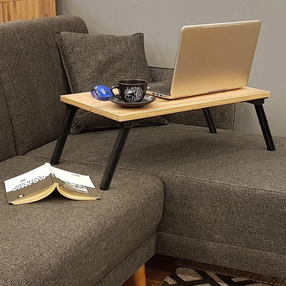 Birou Laptop Pliabil Atlantis, Stejar, 60 x 25 x 35 cm