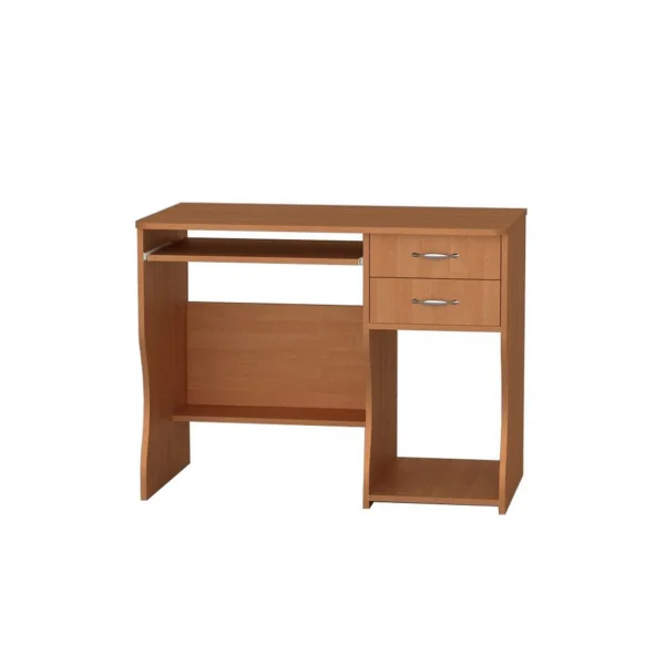Birou PC SKM-7, cu suport glisant pentru tastatura, 2 sertare, rafturi depozitare, cires, 100x55x77 cm