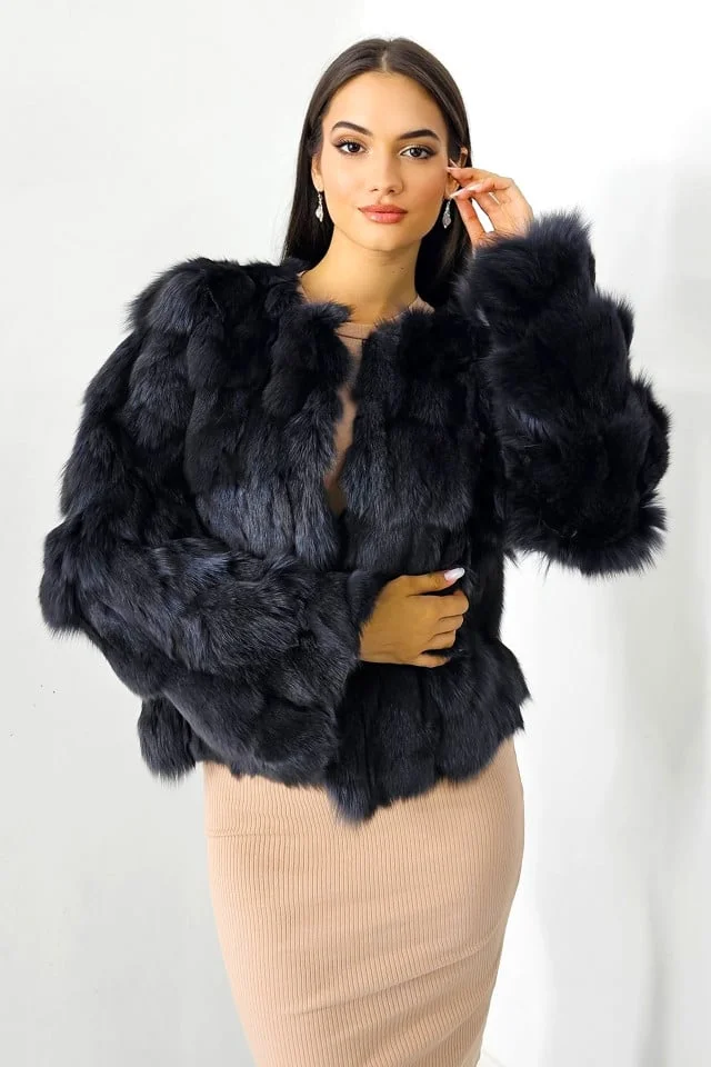 Blana naturala de vulpe Sidonia, cu prindere pe interior, Gri inchis, Marime S/M/L