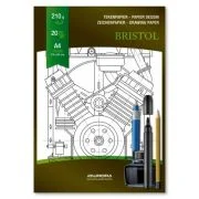 Bloc desen A4, 20 file - 210gsm, pentru schite creion/marker, AURORA Bristol - carton alb