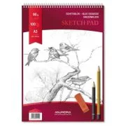 Bloc desen cu spirala, A3, 100 file - 90gsm, pentru schite creion, AURORA Esquisse - hartie alba