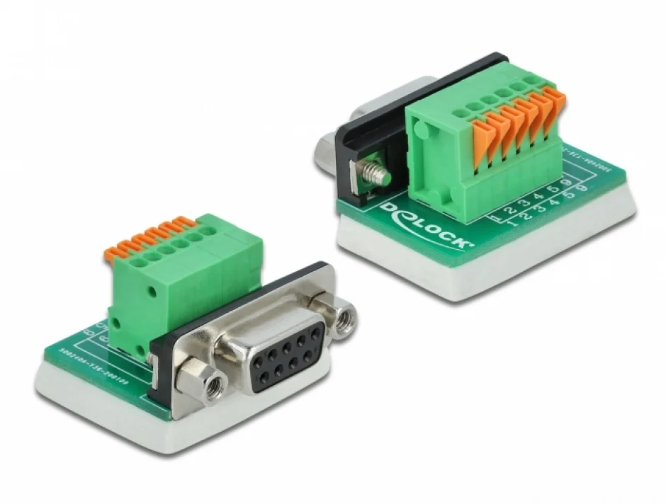 Bloc terminal D-Sub 9 pini mama cu Push button vertical, Delock 66556