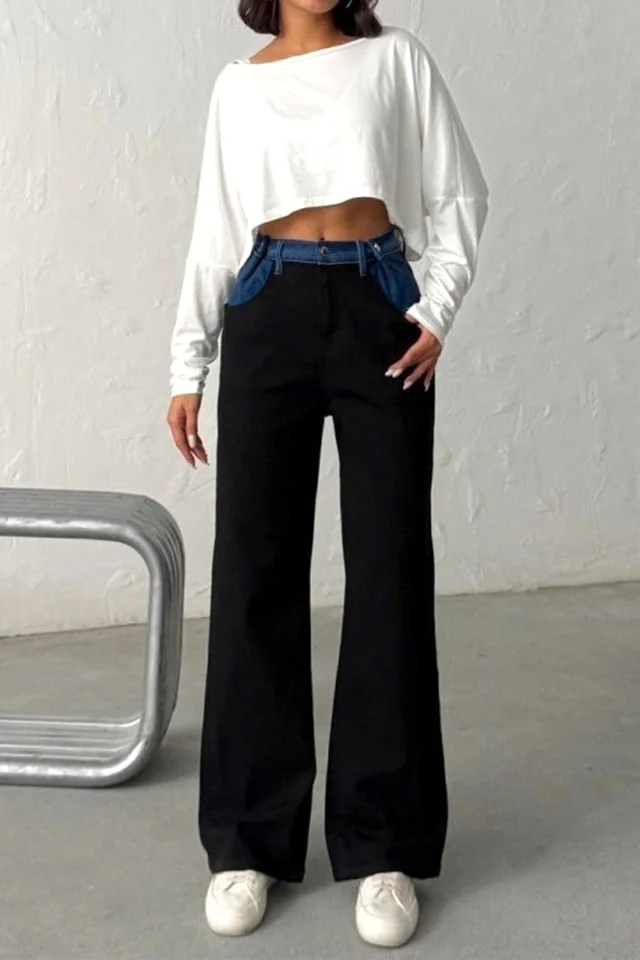 Blugi boyfriend cu super elastan, Vienna in doua nuante, Negru