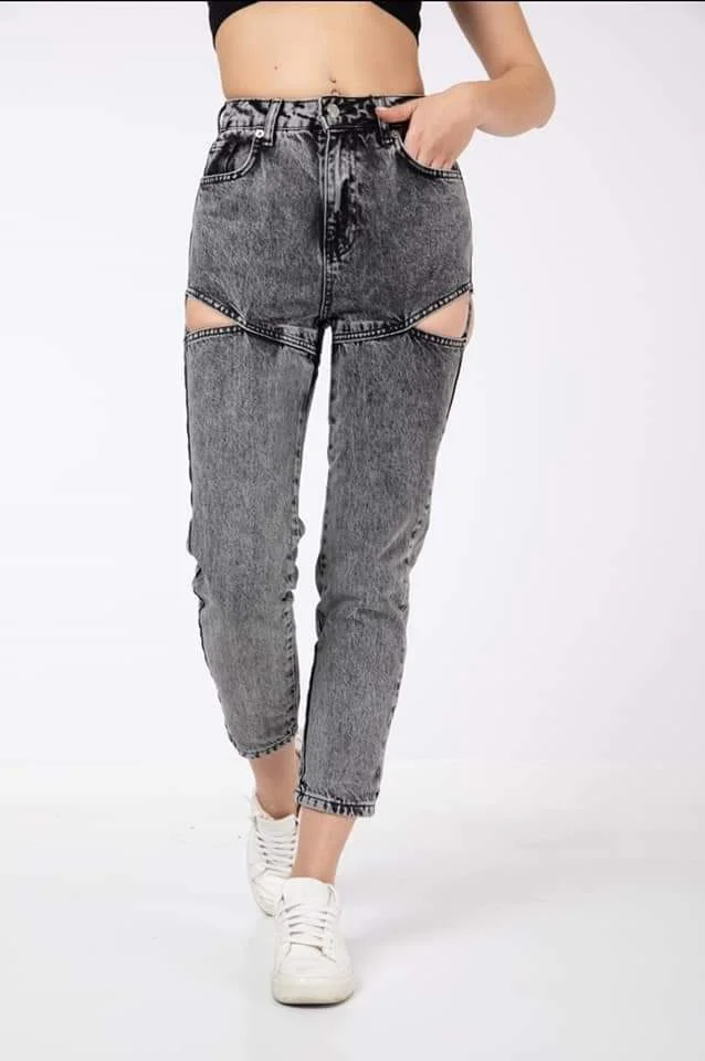 Blugi dama Celine cu decupaje gri