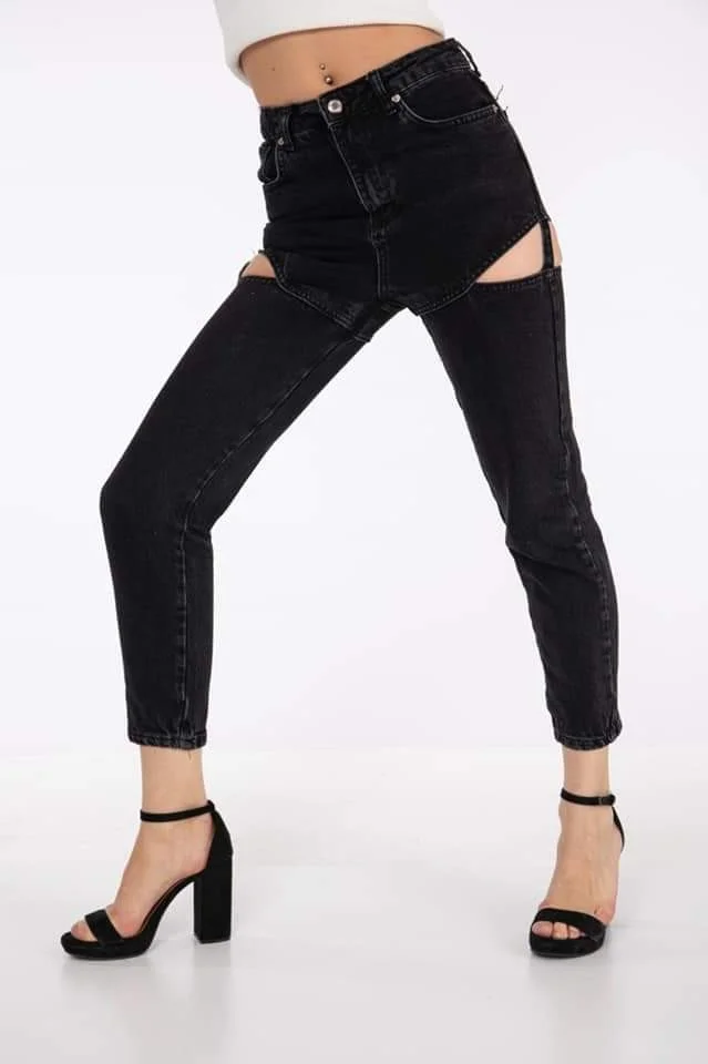 Blugi dama Celine cu decupaje negri