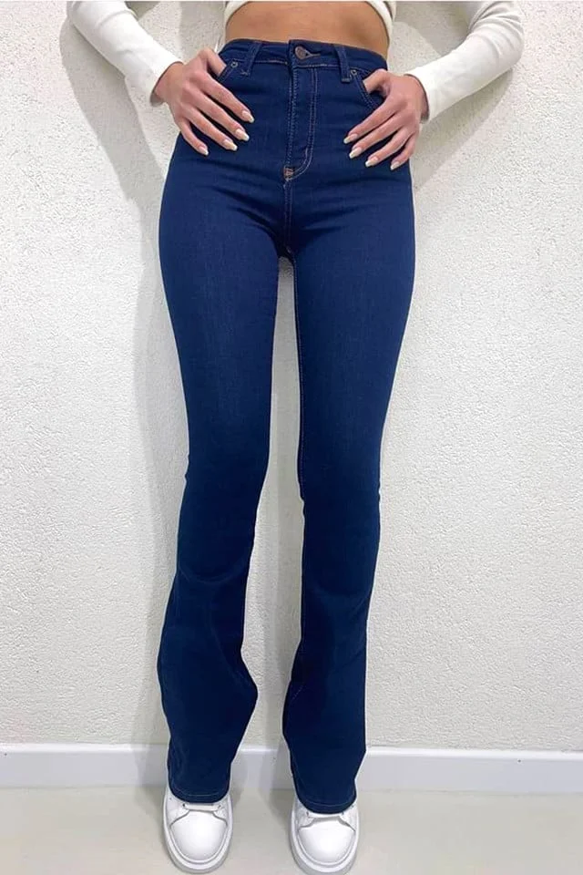 Blugi dama evazati BIG Ty, cu talie inalta si croiala clasica, Albastru denim