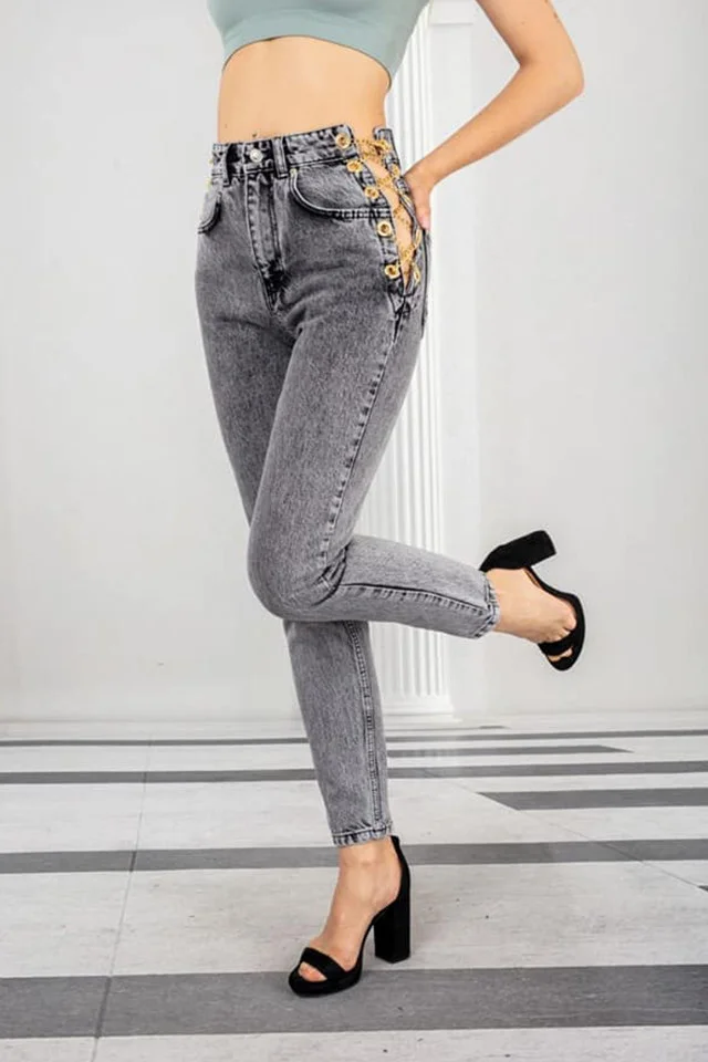 Blugi dama Foxy cu lant lateral reglabil