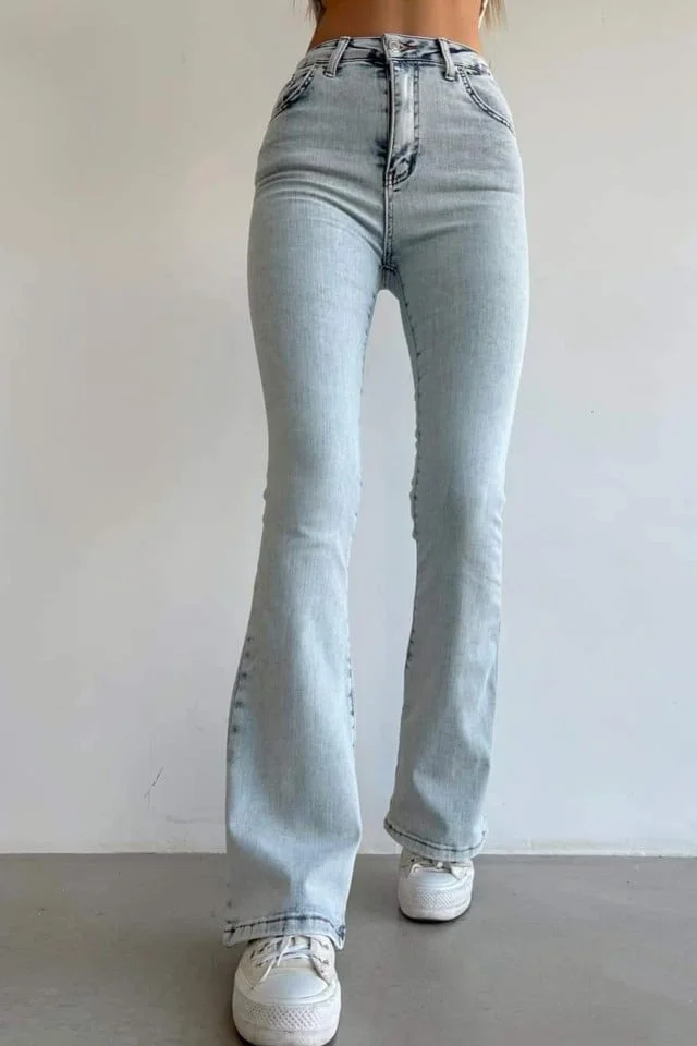 Blugi evazati cu talie inalta Iselin, Albastru zapada