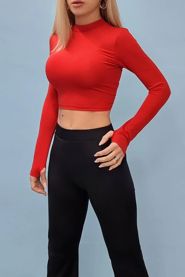 Bluza scurta Loret, cu model pe spate, Rosu