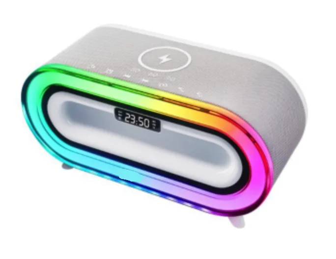 Boxa portabila MD S306 cu incarcare wireless LED RGB ceas si alarma