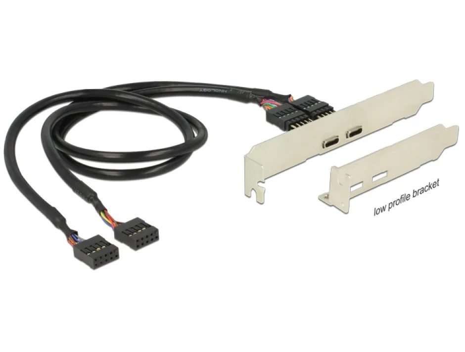 Bracket pin header USB 2.0 la 2 x USB tip C Low Profile, Delock 84754*