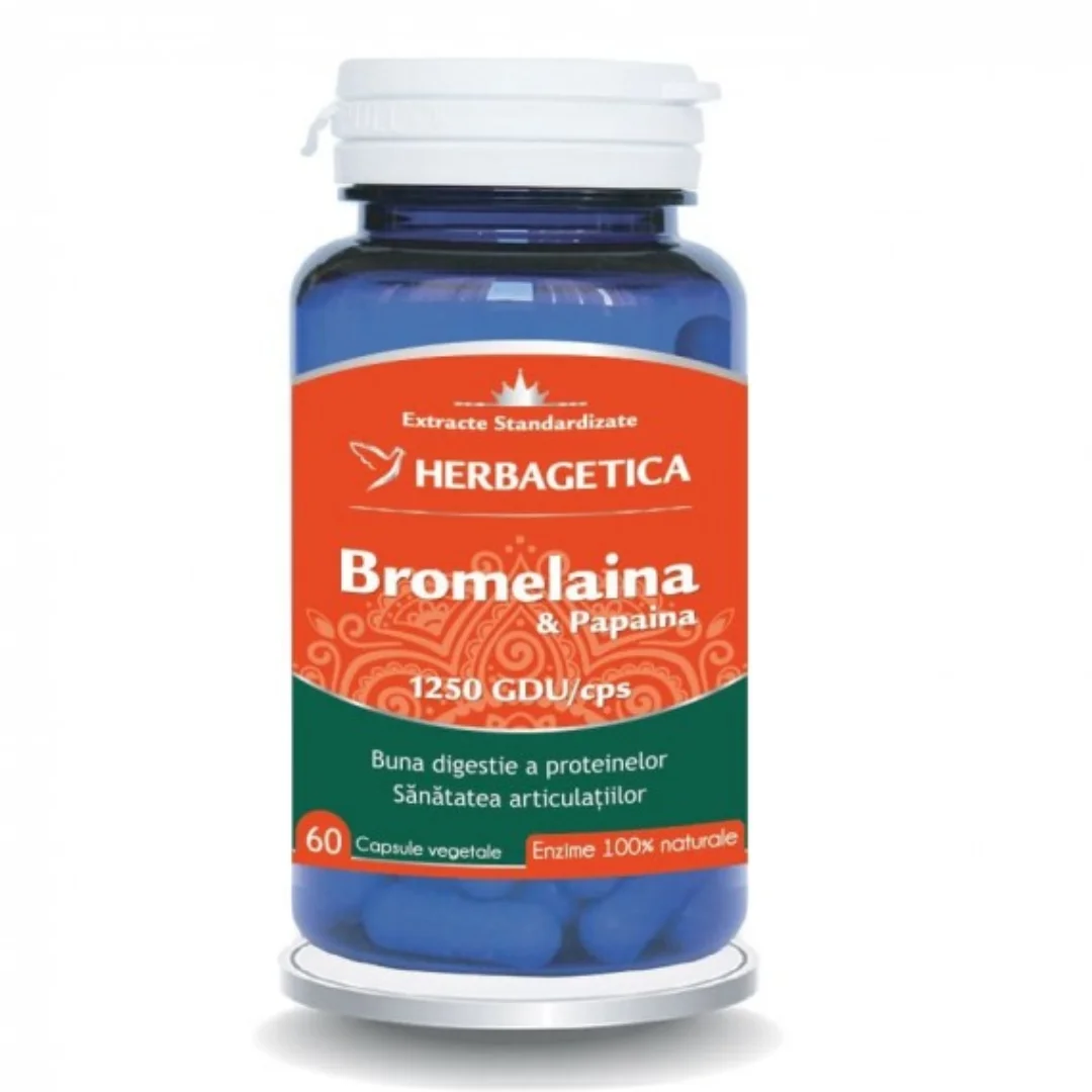 Bromelaina si papaina, 60 capsule, Herbagetica