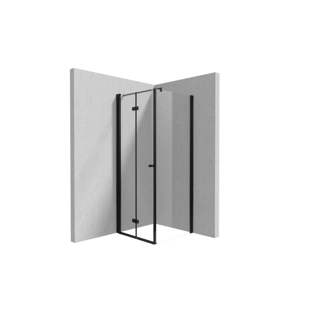 Cabina de dus neagra 90x60 cm cu usa batanta si perete fix, Deante Kerria Plus