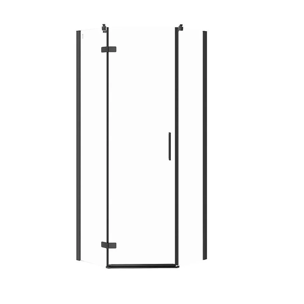 Cabina de dus pentagonala 80x80 cm Cersanit Jota, negru mat cu usa batanta stanga