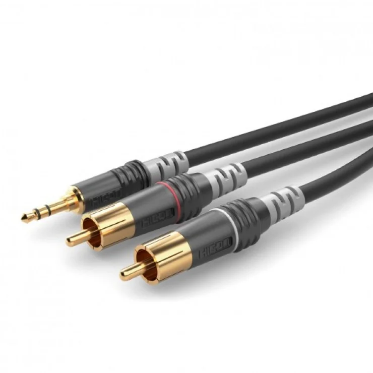 Cablu audio jack stereo 3.5mm la 2 x RCA T-T 6m, HICON HBA-3SC2-0600