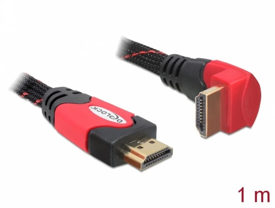 Cablu HDMI 4K30Hz unghi 90 grade T-T 1m rosu, Delock 82685