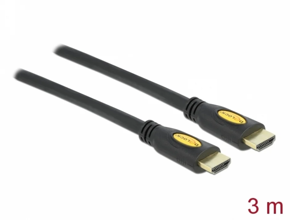 Cablu HDMI High Speed 4K30Hz T-T 3m Negru, Delock 82454