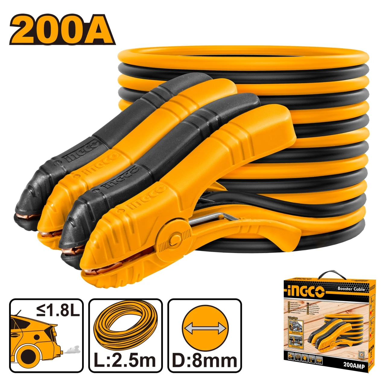 Cablu Pornire 200A 2.5m INGCO HBTCP2001 – Solutie Rapida si Fiabila pentru Pornirea Vehiculelor