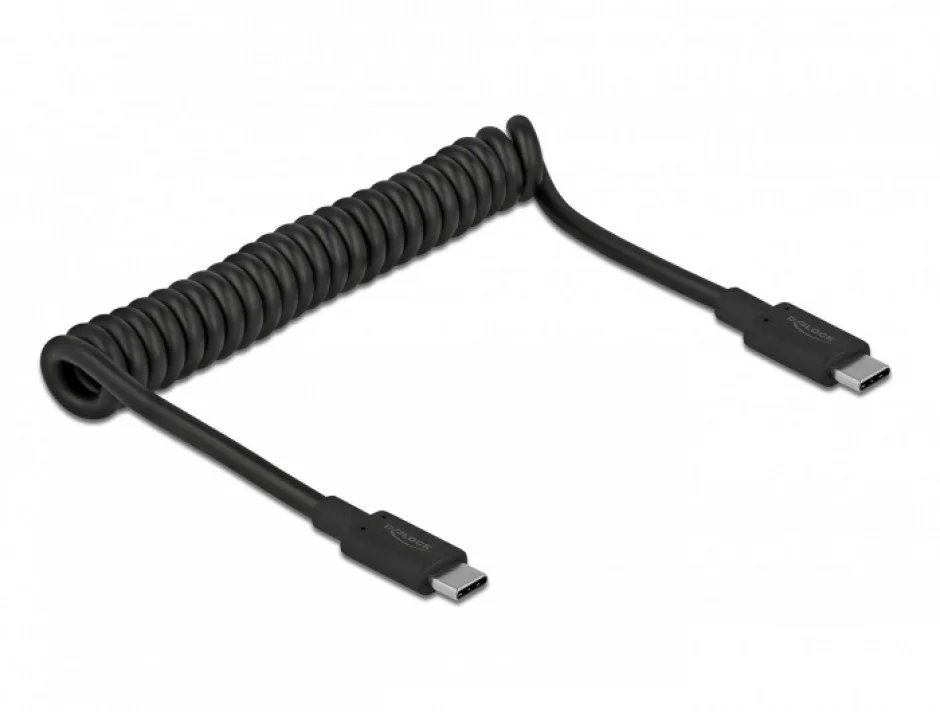 Cablu USB 3.1-C la tip C 3A E-Marker T-T spiralat 30-70cm Negru, Delock 85350