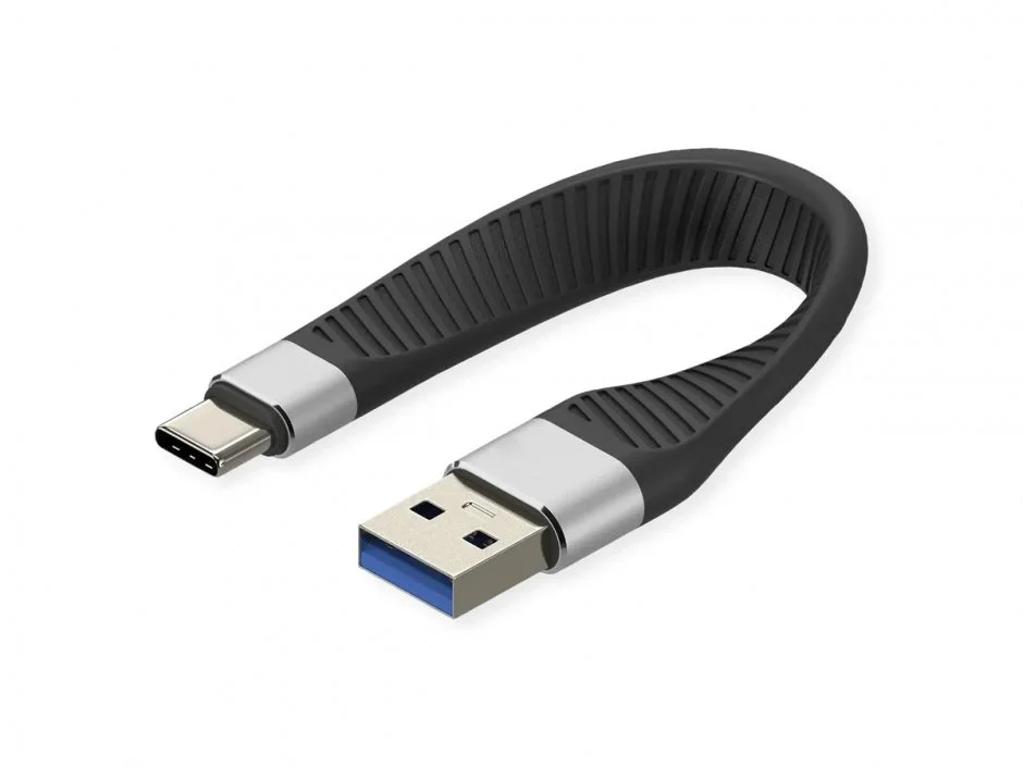 Cablu USB-A 3.2 la type C 11cm silicon Negru, Roline 11.02.9017