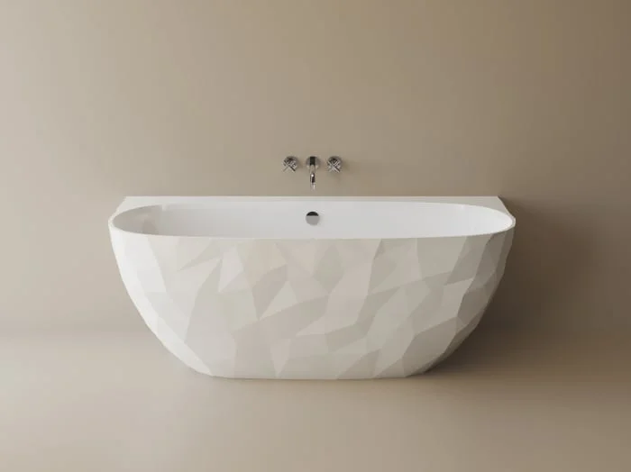 Cada freestanding compozit, 160 x 80 cm, lipita de perete, model  3D, alb lucios Foglia Linea